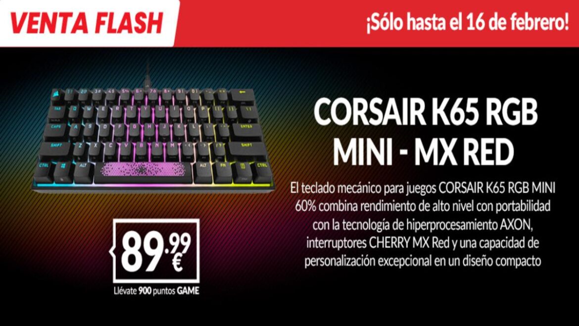 Flash sale bij GAME: koop het Corsair K65 RGB MINI gaming toetsenbord voor €89,99 voor een beperkte tijd!